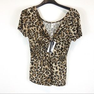 MissMoly Leopard Print Shirt Sleeve Blouse Size XL